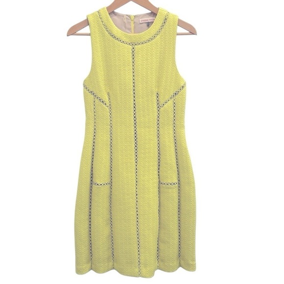 Rebecca‎ Taylor Cocktail Mini Dress Yellow Chartreuse Ladder Stitch Sleeveless 2 - Picture 8 of 12
